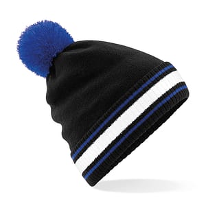 Contrasting pom pom and striped cuff for teams and clubs